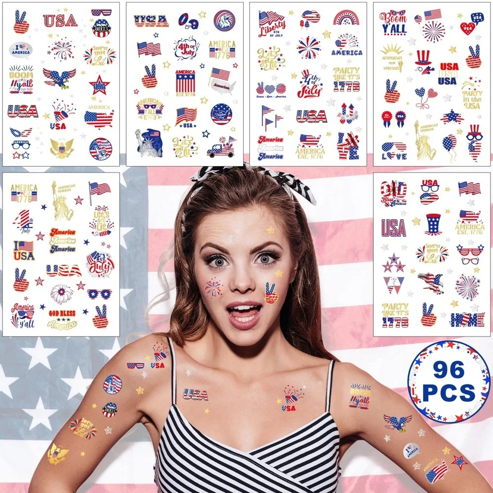 4th of July Temporary Tattoo Set, Waterproof Independence Day Body Stickers